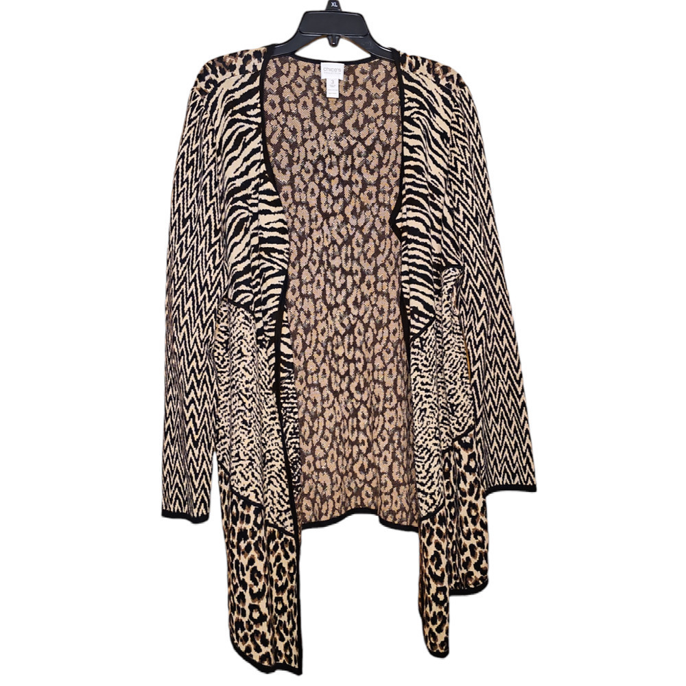 Chico's Animal Print Long Cardigan Sweater